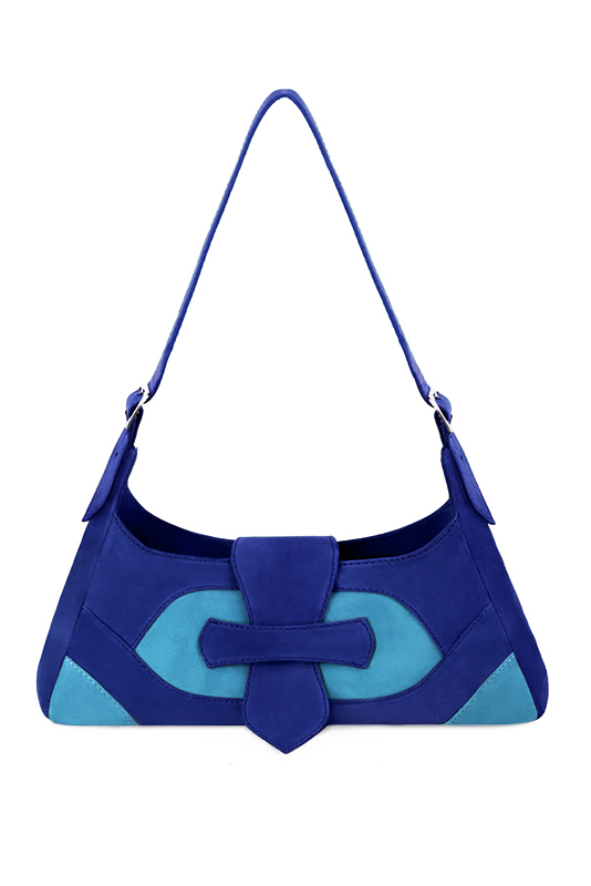 Electric blue women's dress handbag, matching pumps and belts. Top view - Florence KOOIJMAN